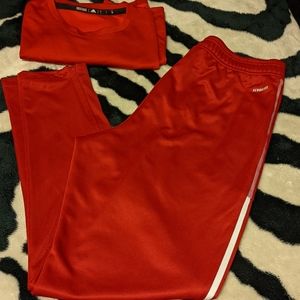 Large Adidas Red pants and dri fit shirt Mens